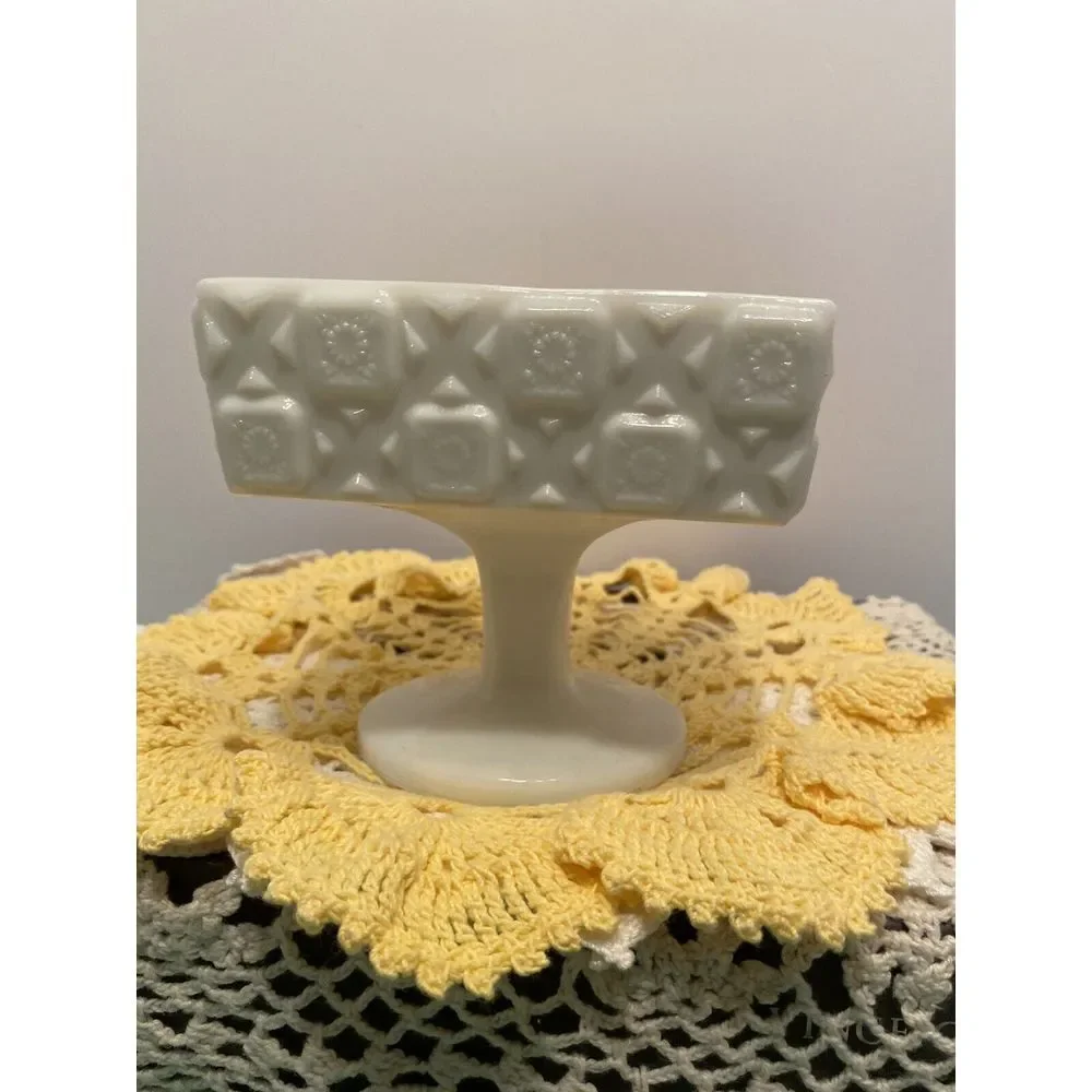 Vintage‎ Westmoreland Compote Old Quilt Block & Star White Pattern Milk Glass